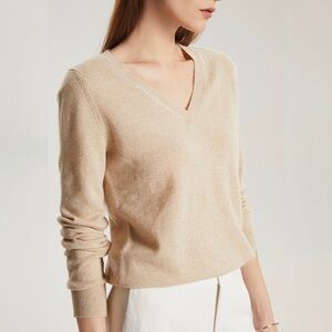 Greenmount 100% Cashmere V-Neck Beige Sweater NWT Size S